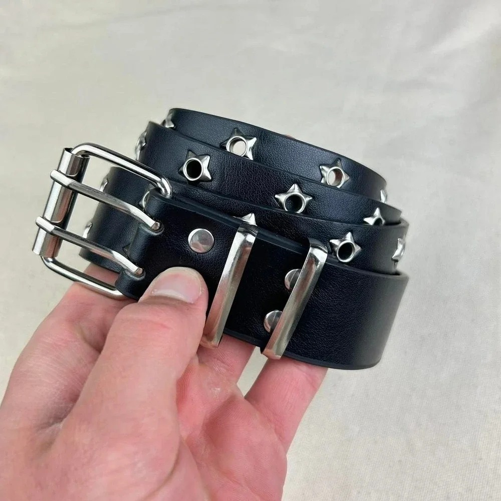 Vintage Y2K black and silver studded punk cyber grunge belt